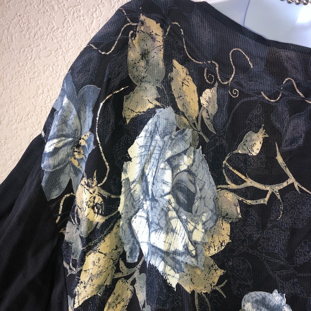 JoStar Sheer Blouse with Blue Flowers